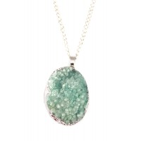 Teal Oval Druzy Stone Pendant Necklace